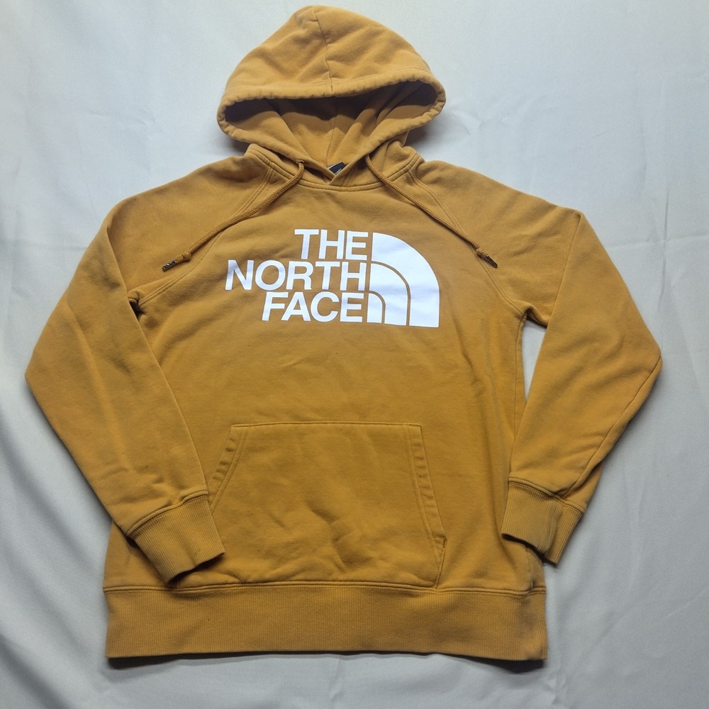 The North Face Womens Mustard Yellow Logo Pullover Hoodie XS Raglan Sleeve